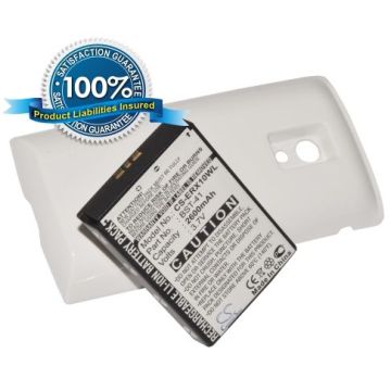 Sony Ericsson Xperia X10, Xperia X10a, Xperia X10i tehoakku laajennetulla takakannella 2600 mAh - Valkoinen