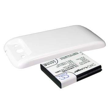 Samsung GT-I9300, GT-I9308, SGH-T999V, Galaxy S3, yhteensopiva tehoakku valkoisella laajennetulla takakannella 3300 mAh