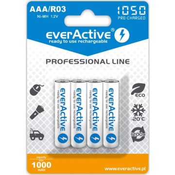 everActive  Ni-MH Ladattava AAA Paristo 1050 mAh, 1,2V - 4 kpl pakkaus - heti käyttövalmis
