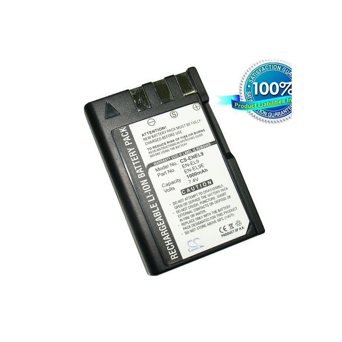 Nikon EN-EL9, EN-EL9a, EN-EL9e yhteensopiva akku 1000 mAh