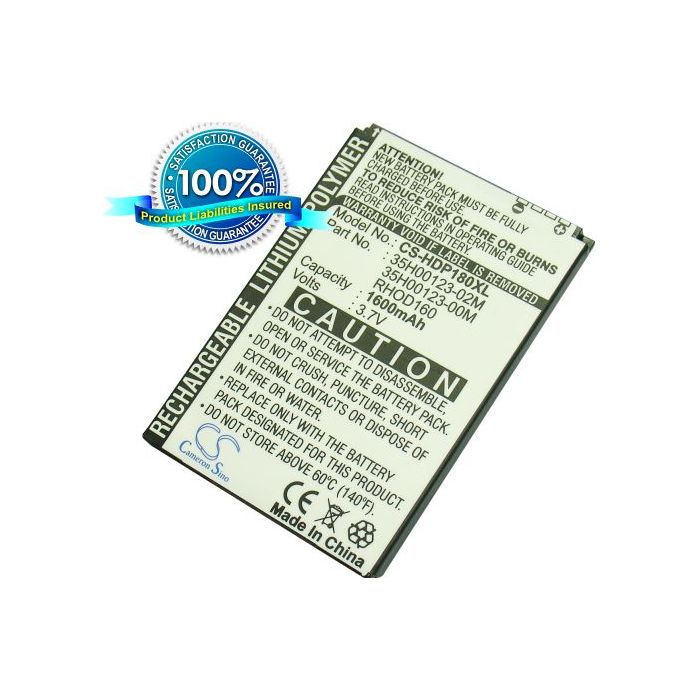 HTC Touch Pro 2, Touch Pro II, T7373, T7377, T7378, Fortress, Rhodium 100, Rhodium W, Snap, S741, Maple 100, S522, RHOD100, Willow, Rhodium 300, Maple 120, Cedar 100 akku 1600 mAh