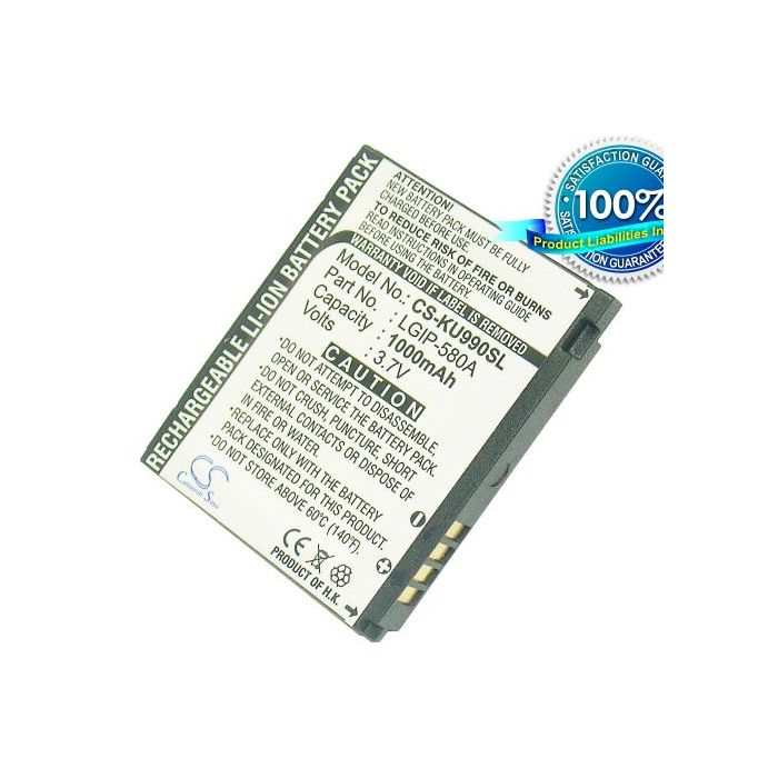 LG KU990, viewty KU990, CU920, CU920 Vu-TV, CU915, CU915Vu, HB620T, KU990R, KE990, KE998, KF690, Viewty, Vu akku 1000 mAh