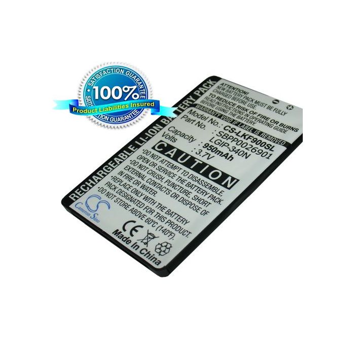 LG KF900, KF900 PRADA II, KS660, KS500, GR500 BANTER, LX265 RUMOR 2, AX265 BANTER, UX265, UX840, XENON akku 950 mAh