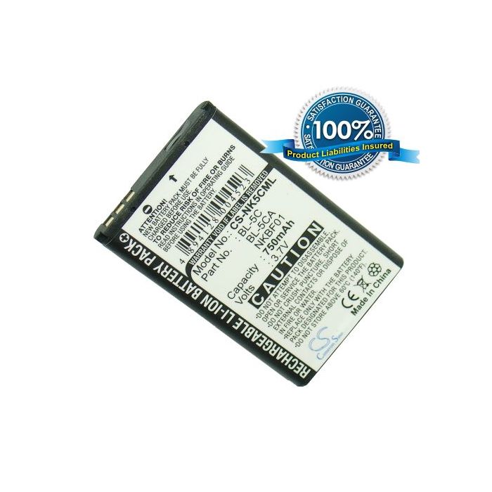 Nokia BL-5C, BL-5CA yhteensopiva akku 750 mAh