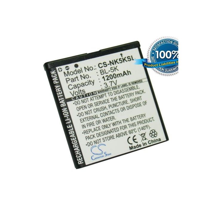 Nokia BL-5K yhteensopiva akku 1000 mAh