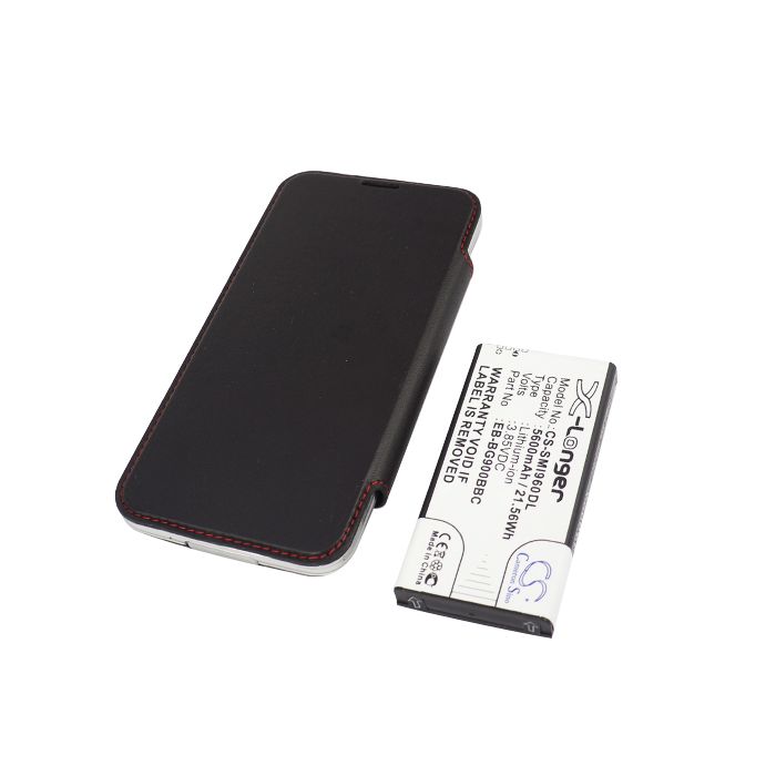 Samsung Galaxy S5 tehoakku 5600 mAh - Mustalla Flip Cover suojakotelolla
