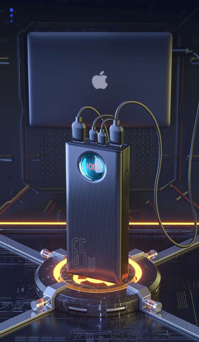 Baseus Amblight 30000 mAh sivukuva liitännät esillä