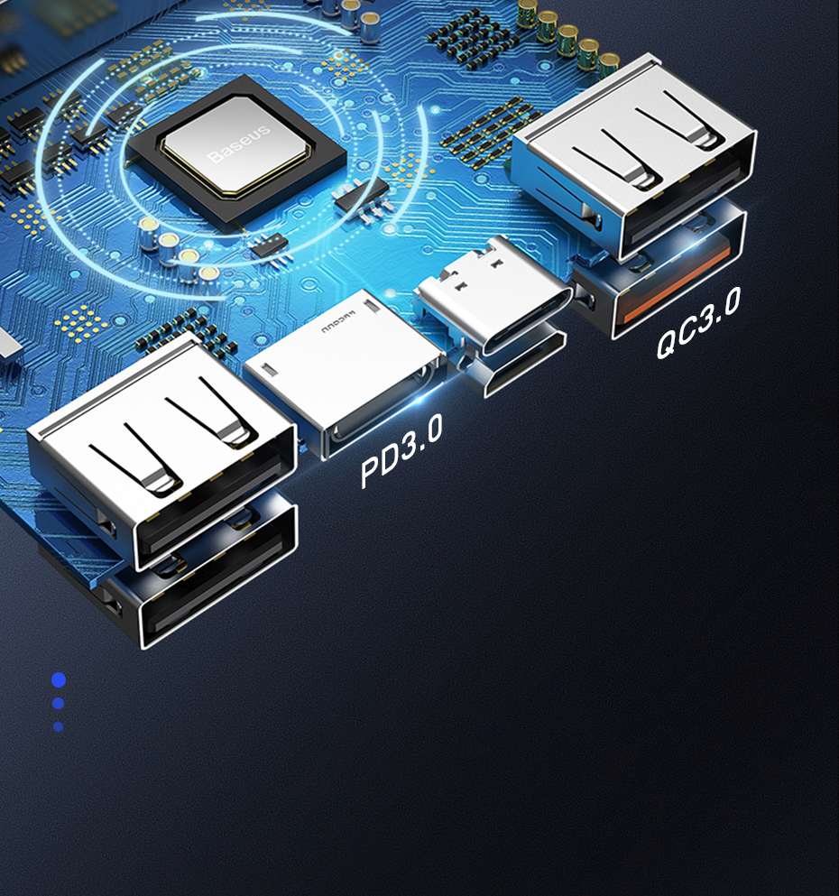 QC3.0‑PD‑lataus Baseus Amblight musta profiili